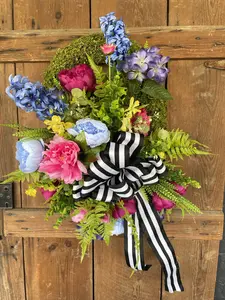 Colorful Spring Wreath — 18" Moss Wreath Base, Ready to Ship, Front Door Easter Decor