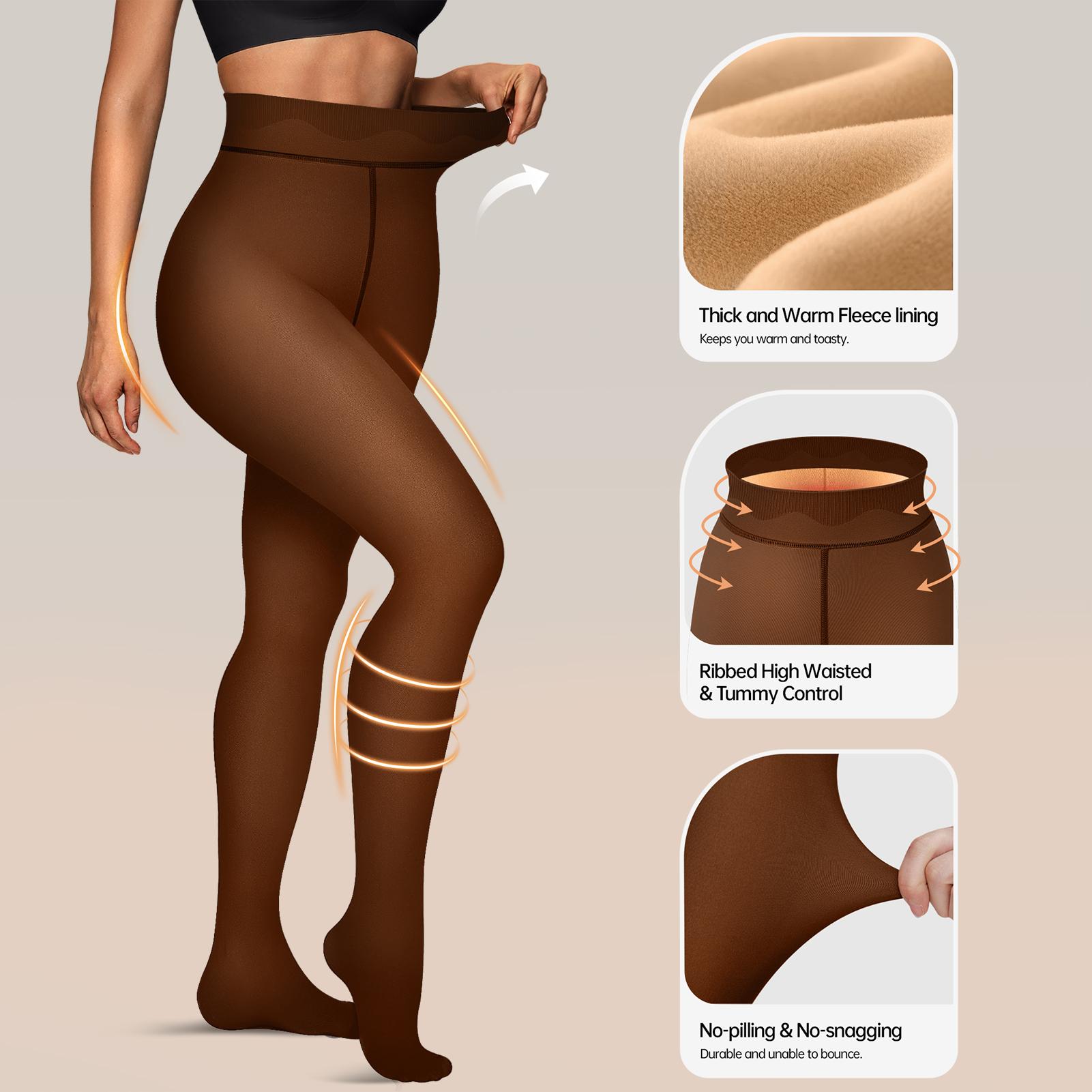 OEAK 220g Womens Lined Tights Fake Translucent Pantyhose Thermal Opaque High Waisted Warm Legging Pants Footed Sheer Tights