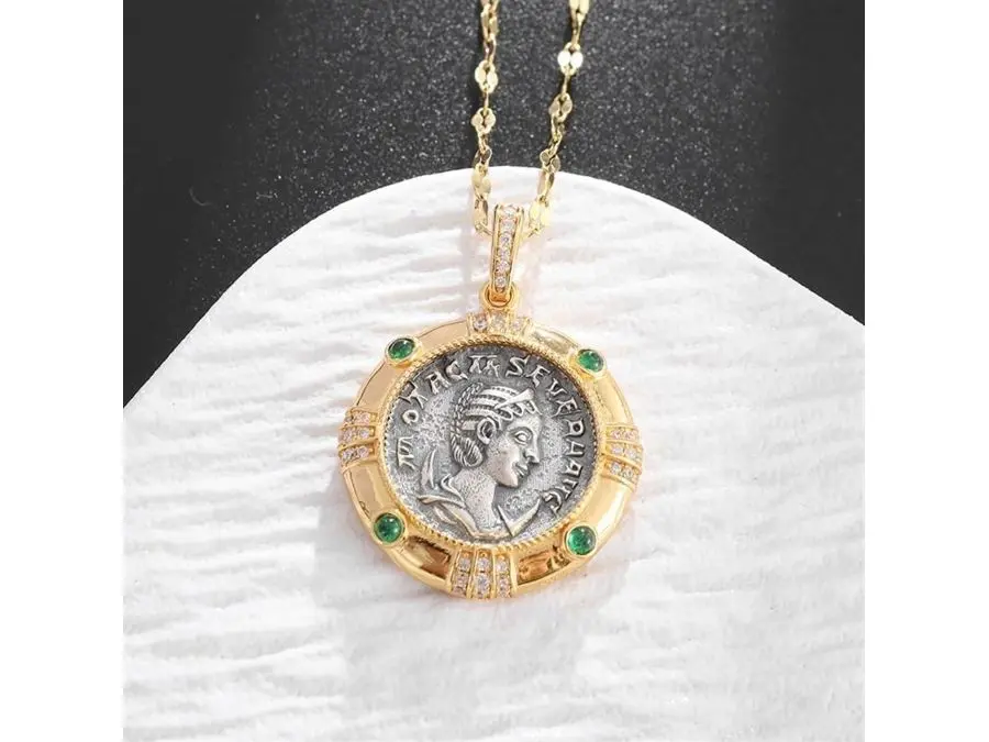 Mythology Lucky Roman Godness Queen Antique Coin Necklace,Ancient Roman Symbol Amulet Medal Necklace