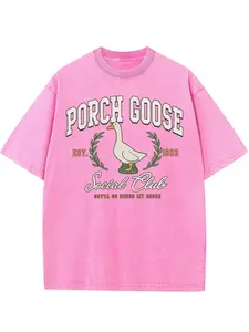 Porch Goose Social Club Est 1983 Graphic Tee Vintage Washed Cute Funny Goose Aesthetic T Shirt Retro Distressed Short Sleeve Casual Country Streetwear Gotta Go Dress My Goose Quote Print Summer Relaxed Crew Neck Unisex Top
