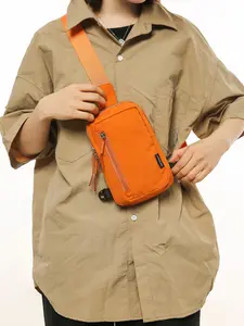 1pc  Slant shoulder chest bag, solid color waist bag, zipper closure, fashionable and versatile, casual and simple, suitable for students, campus, work, commuting, shopping, lightweight chest bag, Lightweight Waist Bags