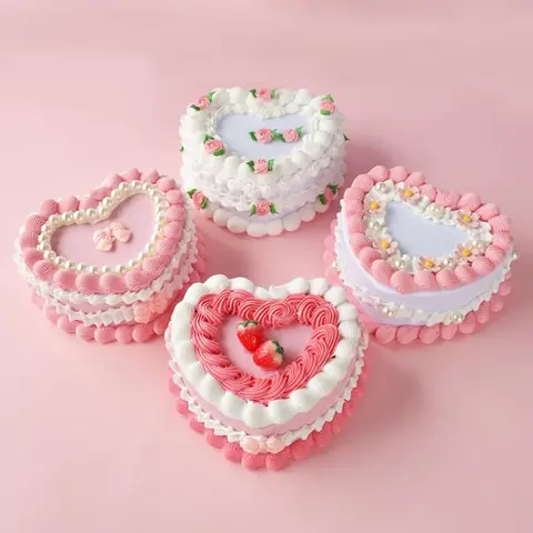 Adorable Heart - Shaped Cake - Inspired Jewelry Boxes - Handmade Resin Trinket Holders with Strawberry Decor.Ideal for Storing Jewelry, Great Bedroom Dresser Decor, Perfect Gifts for Girls, Women & Dessert Lovers, Adding Sweetness to Spaces