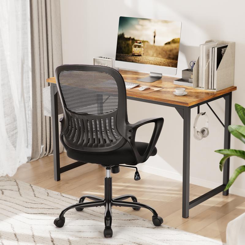 Home Office Chair, Mid Back Computer Ergonomic Mesh Desk with Larger Seat, Executive Height Adjustable Swivel Task with Lumbar Support and Armrests