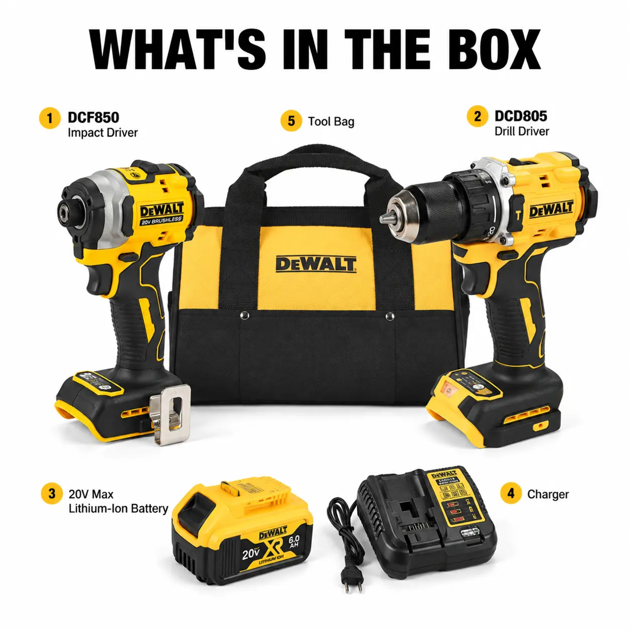 DEWALT 20V MAX Brushless Motor Drill & Driver Combo Kit (DCF850 Impact Driver + DCD805 Drill) with Tool Bag, 20V MAX Power for Woodwork/Garage & Professional Jobs