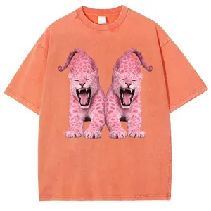 Pink Double Leopard Print Washed T-Shirt — Y2K Style Tee