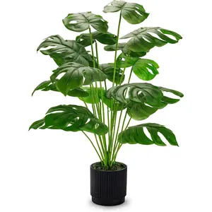 Der Rose 28" Fake Plants Large Artificial Monstera Faux Potted Plants Indoor Tall in Black Pots for Outdoor Floor Front Porch Decor Decoration Tree