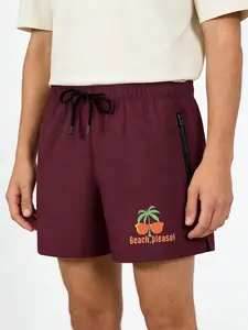 Men's Lightweight Summer Casual Quick Dry Fitness Shorts with Dual Zipper Pockets "Beach, please!" Palm Tree & Sunglasses Print Vacation Surfing Beach Swim Trunks
