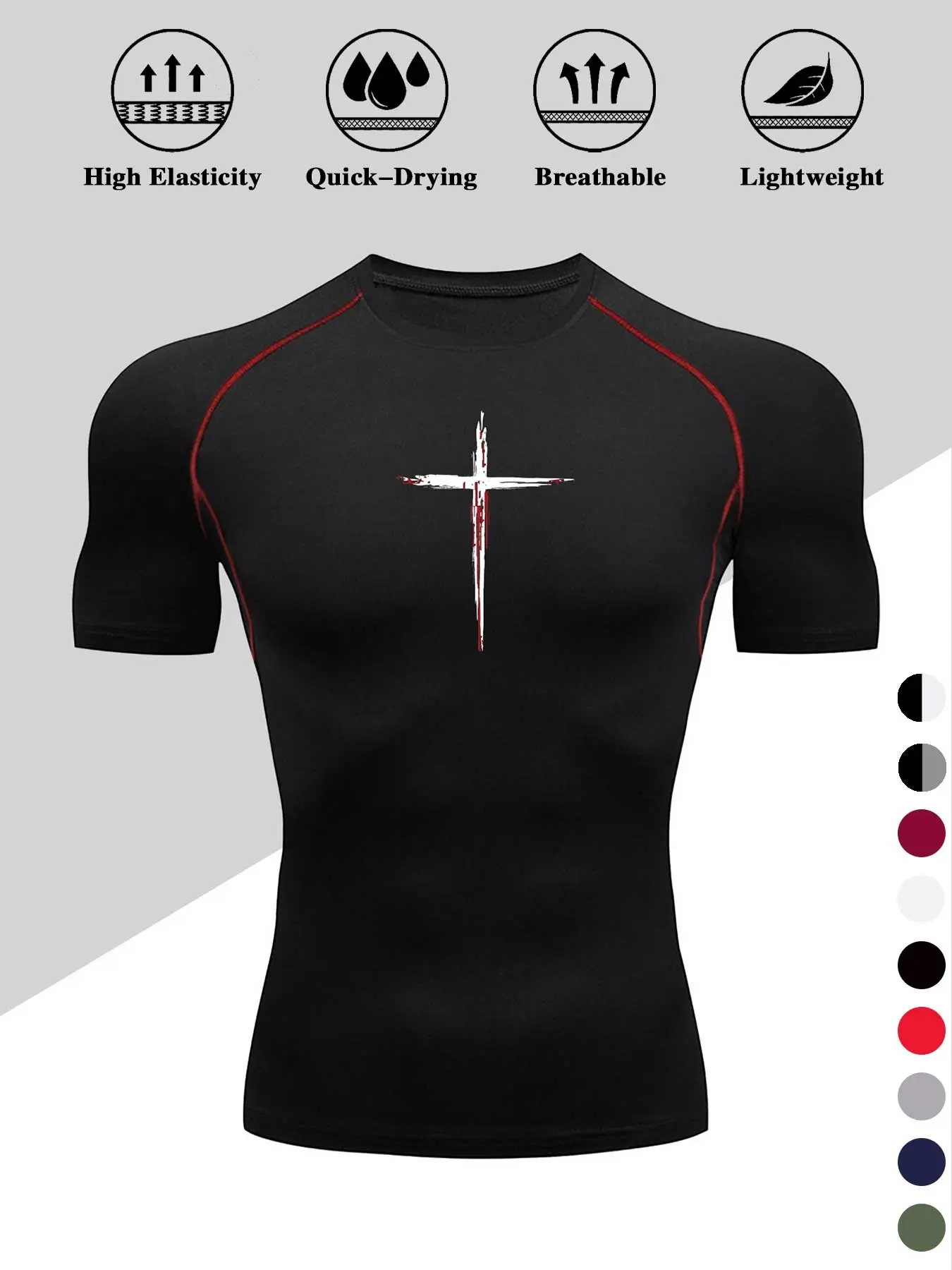 Men's Dragon Print Compression T-Shirt, Activewear, Workout Rash Guard, Quick-Dry Breathable Stretch Fabric, Tight-Fitting Short Sleeve Top for Fitness and Outdoor Activities, Clothing