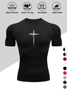 Men's Dragon Print Compression T-Shirt, Activewear, Workout Rash Guard, Quick-Dry Breathable Stretch Fabric, Tight-Fitting Short Sleeve Top for Fitness and Outdoor Activities
