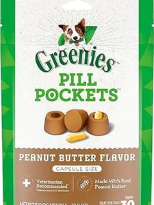 GREENIES Pill Pockets for Dogs - Natural Soft Treats with Real Peanut Butter, 7.9 oz (30 Treats)