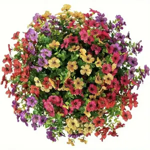[Seasonal Change]12/24 packs Artificial Flowers for Outdoor Decoration,Faux violet-like flowers for Fall Decor,Realistic Eucalyptus Leaves Silk violet flowers Fake Plants for Garden Pot,Front Porch,Courtyard,Patio,Lawn