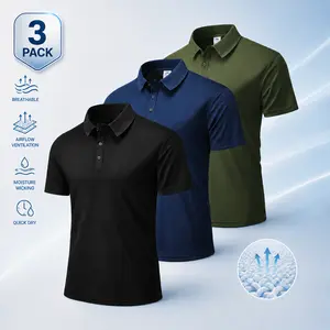 Men's 3-Pack Breathable Polo Shirts, Plain Short-Sleeve Casual Tops for Business Wear - Black, Dark Blue, Army Green, Menswear