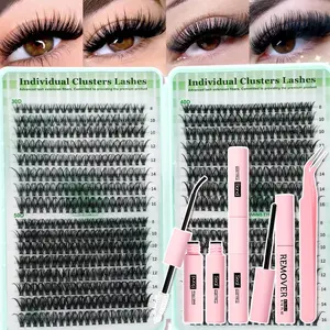 30D+40D+50D, including 640 single eyelash clusters, waterproof DIY eyelash extension and glue+tweezers+adhesive remover D curl (8-16mm mixed length) suitable for beginners to graft at home Individual Eyelashes Kit