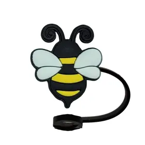Cute Bee Straw Cover    2 Sizes Available - Standard Fits 6-8mm Diameter, Large Fits 10mm Diameter Straws   Keeps Straws Clean & Hygienic   Reusable  Silicone  Bumble Bee  Summer  Straw Topper Drinkware Glass Tumbler Drink Cup