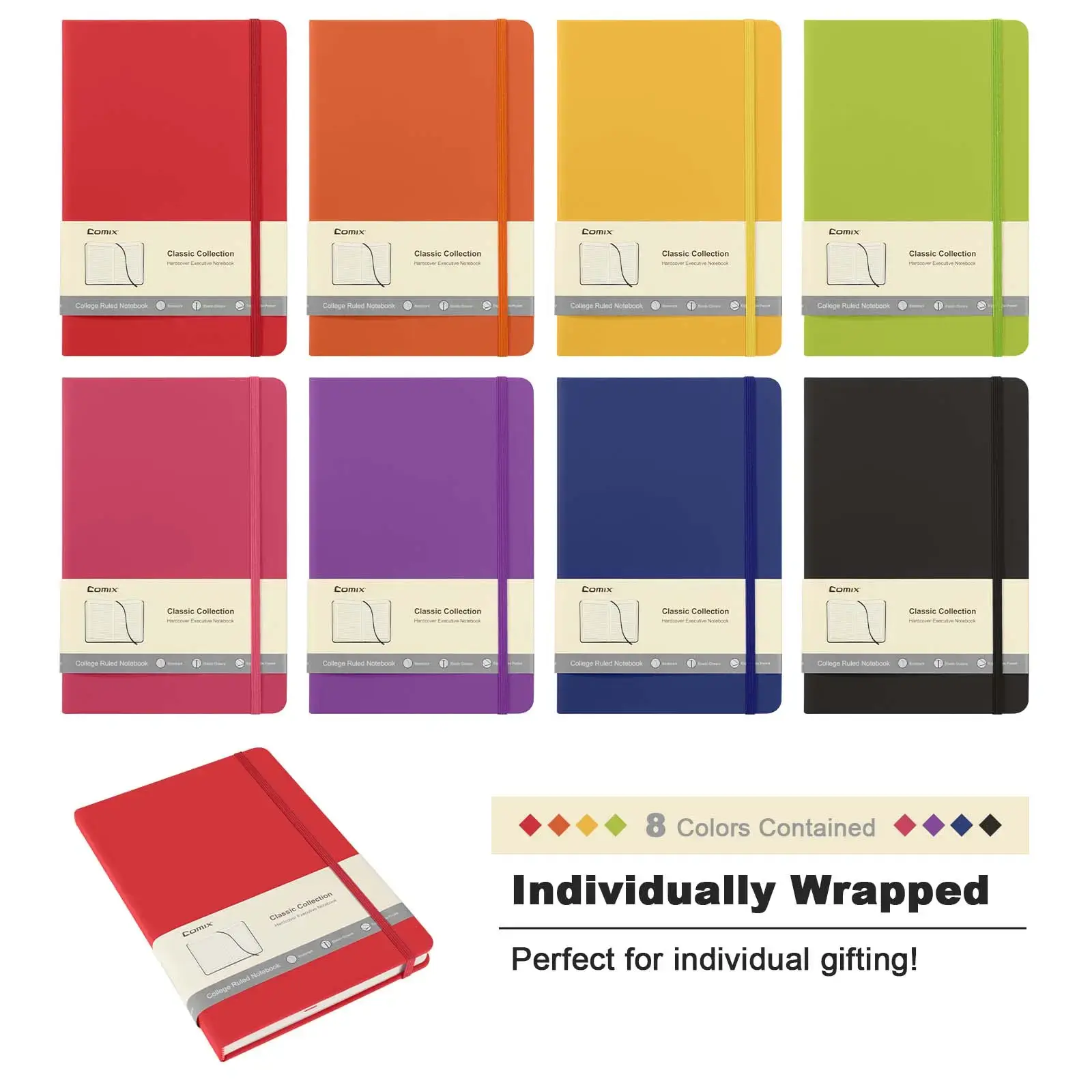 Comix A5 Lined Journal Notebook 8 Pack, 240 Pages Hardcover PU Leather Notebook, 5.5 x 8.3 inch School Ruled Notebook for Writing, Study & Office School Station,back to school haul,college school supplies,back to a school shopping