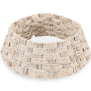 Best Choice Products 36in Basket Woven Hyacinth Christmas Tree Collar, Tree Skirt Accessory w/ Cord Cut-Out