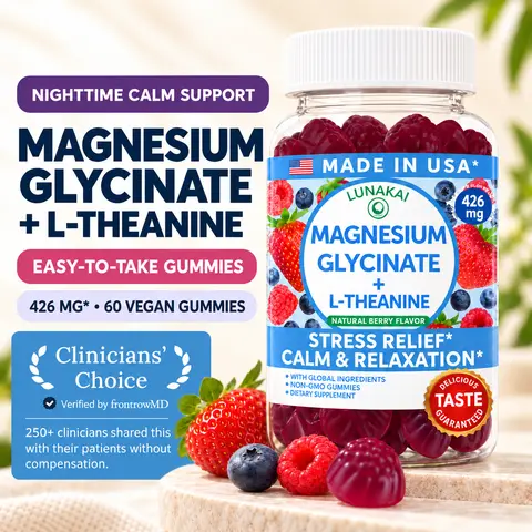 Magnesium Glycinate Gummies with L-Theanine – Calm Relaxation & Sleep Support, 426mg, Vegan, 60 Count