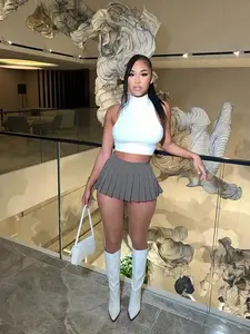 One piece set of women's casual pleated short skirt, high waist slimming A-line skirt, college style JK uniform versatile skirt, suitable for summer, home, indoor, outdoor wear