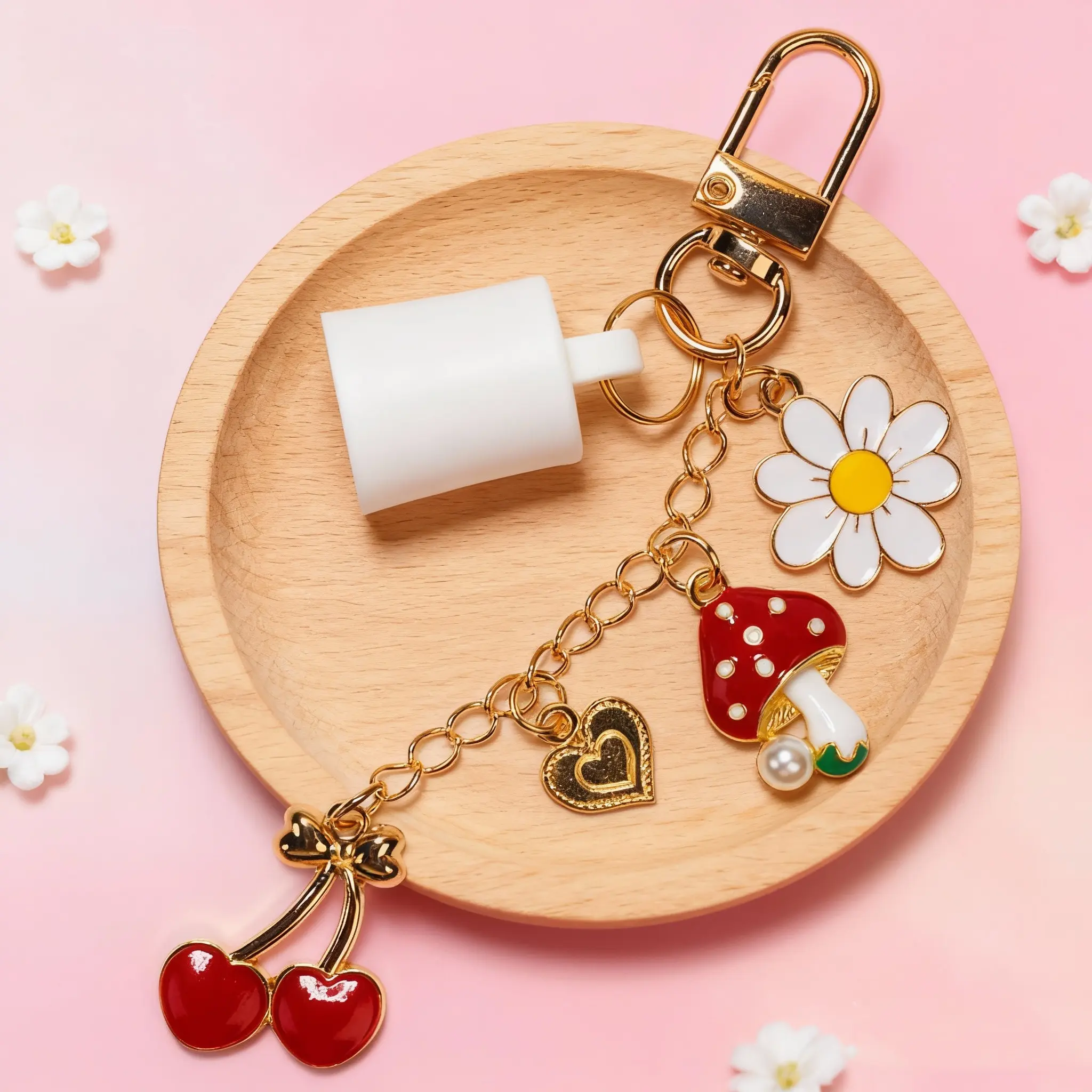 Cherry Daisy Charms Lip Gloss Holder Keychain for Summer Fridays
