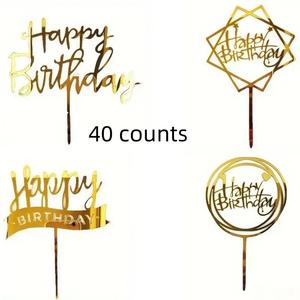 happy birthday cake topper, 40pcs/set glitter cake decorating supplies, creative baking supplies for birthday party, party decoration supplies