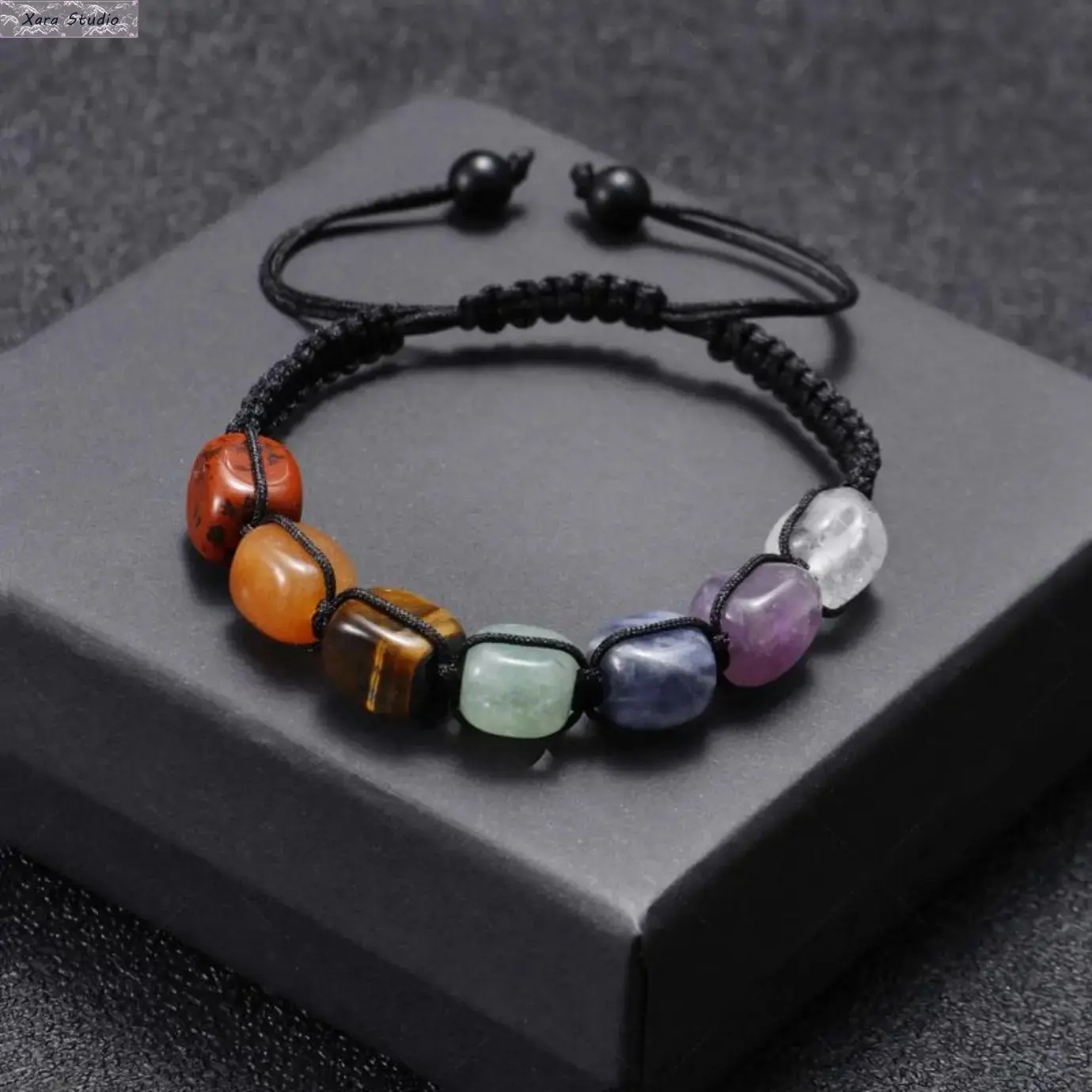 Unisex 7-Chakra Genuine Stones Crystal Bracelet with Indigo & Chakra Colors, Adjustable Amethyst Cord, Yoga-Meditation Accessory for Energy Alignment & Daily Stress Relief, Lightweight Durable Mindfulness Gift