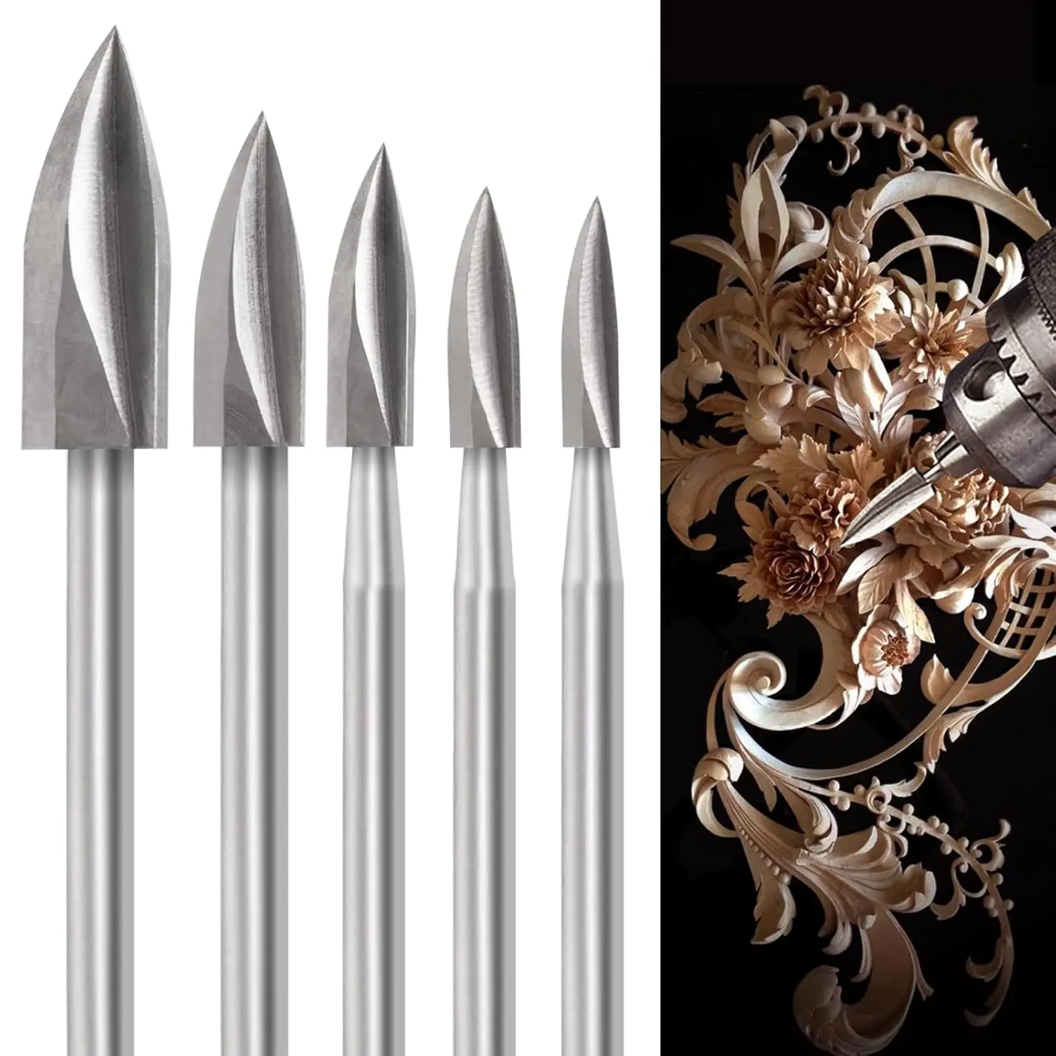 5Pack Wood Carving Bits for Dremel Rotary Tool, Engraving Drill Accessories Bit Wood Carving Tool with 1/8” Shank for Crafts Grinding Woodworking - Tools & Hardware.