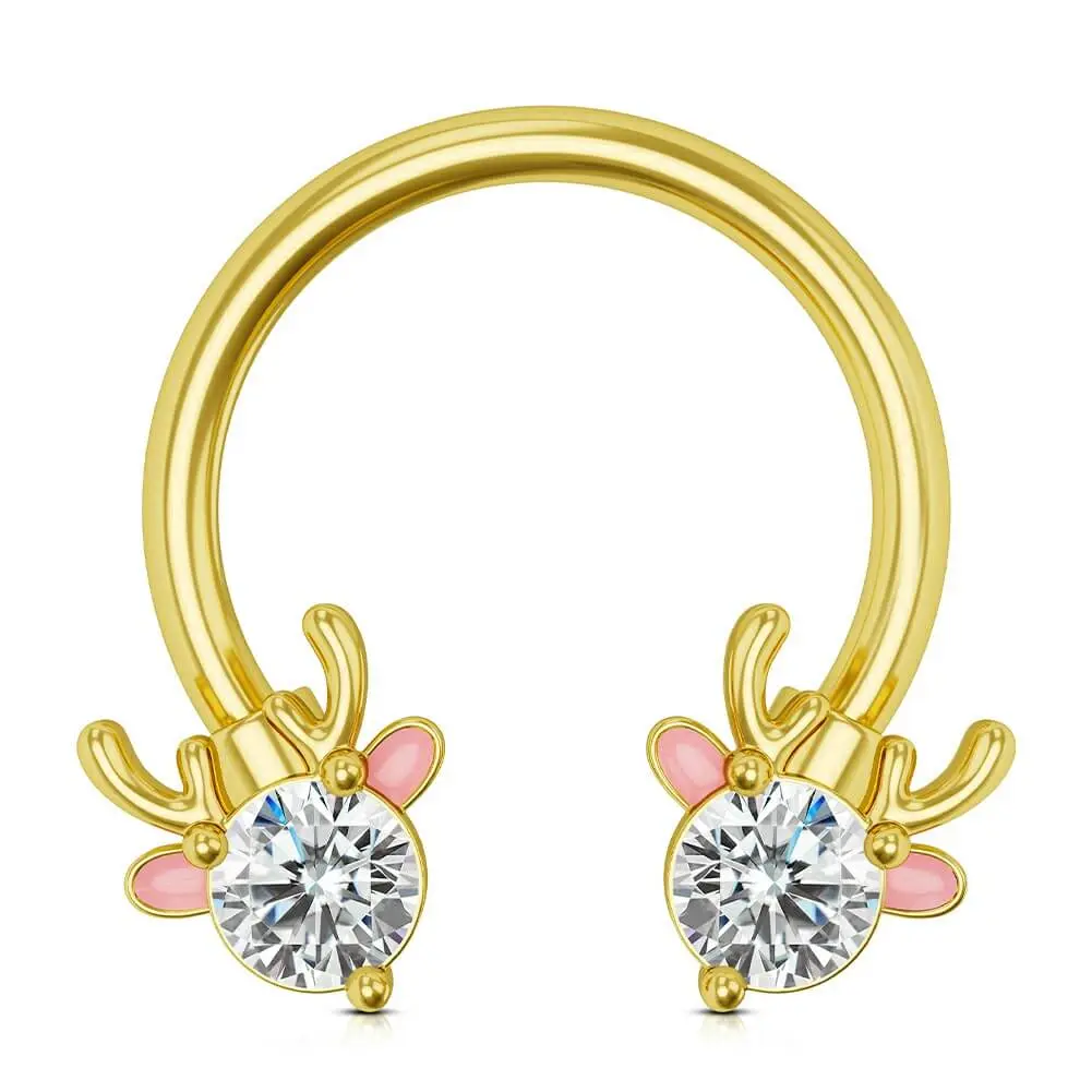 Oufer 16G Xmas Deer Head Horseshoe Septum Ring