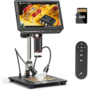 4K Digital Microscope,  EM4K 8"  Microscopes 2000x, 52MP HDMI Microscopes, Soldering Microscope for Adults,  scopes for Electronics Repair, 3840P UHD Video  socpe, 10" Stand, 64G
