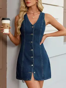 Sleeveless Button-Front Denim Dress (Trending📈)