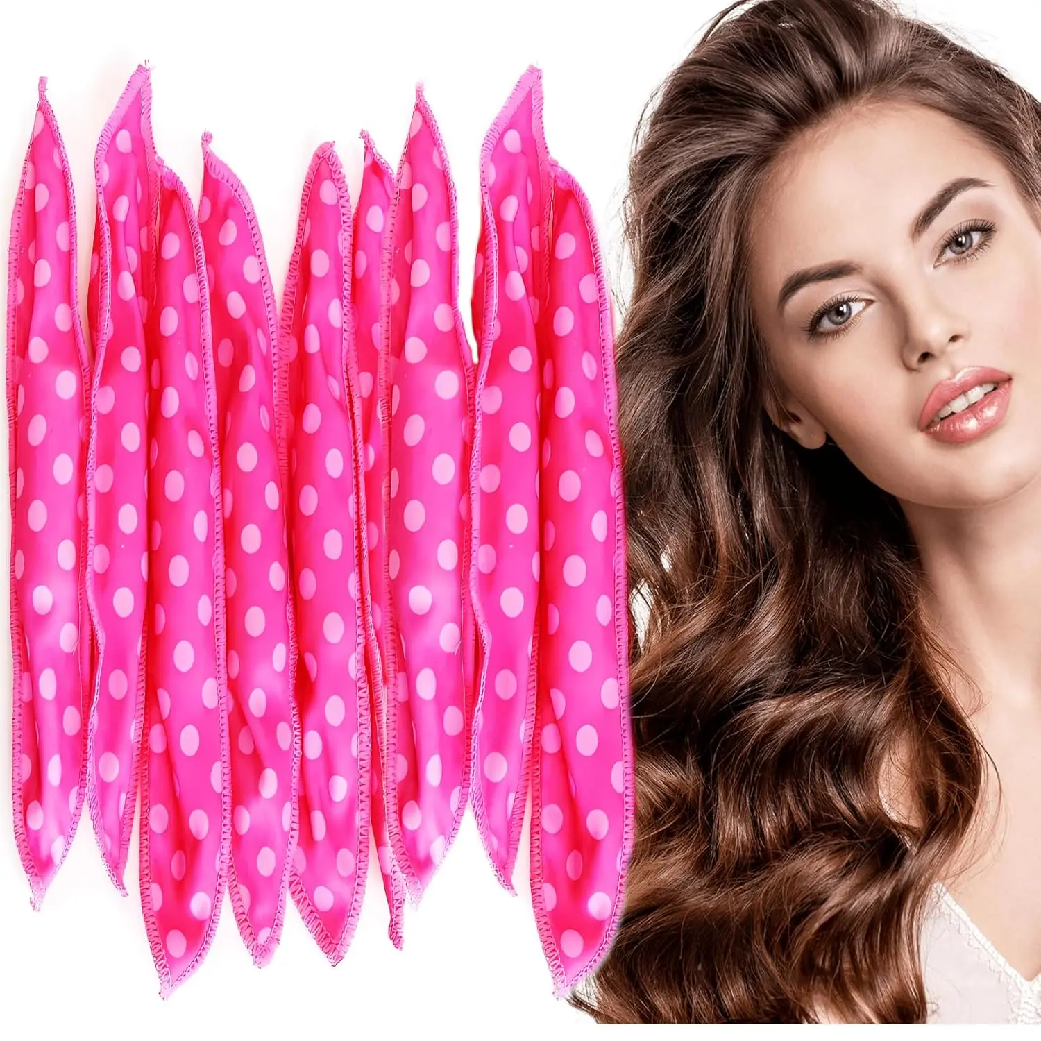 10PCS Heatless Hair Curlers, Satin Sponge Flexi Rods for Overnight Waves, No Heat Sleep In Foam Rollers, Soft Hair Curlers, Frizz-Free Long Short Hair Volumizing Styling Set for Ladies & Women
