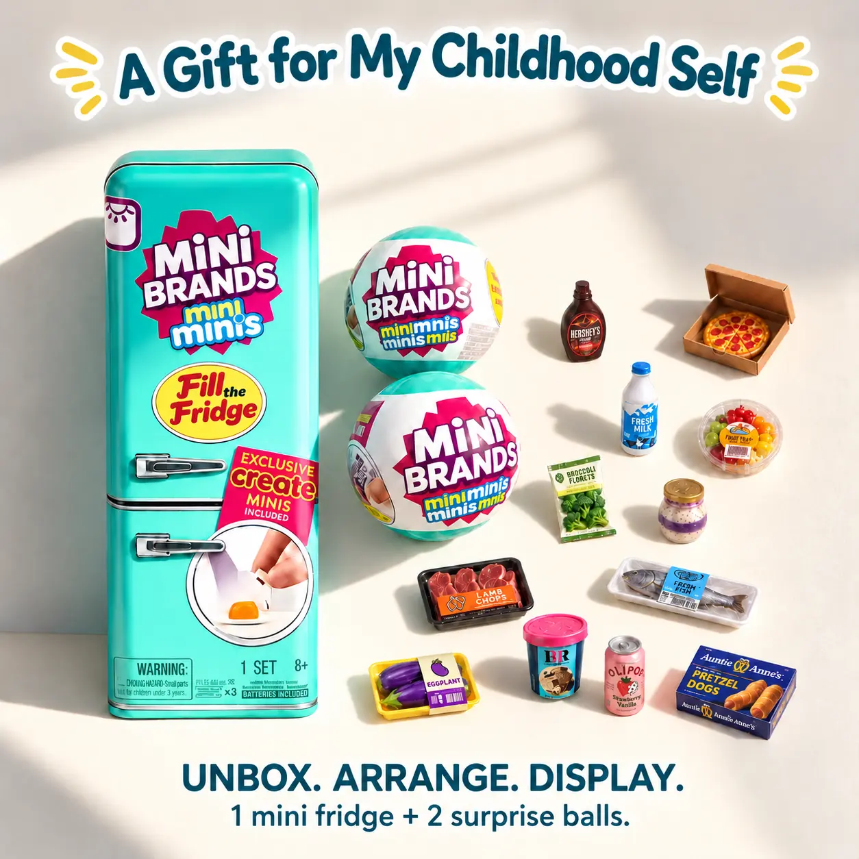 Mini Fridge Playset, Fill The Fridge Pretend Play Toy with Mini Food Accessories, Surprise Collectible Capsules, Tiny Grocery Store Role Play Set, Interactive Kitchen Toy for Creative Play, Birthday Surprise Gift