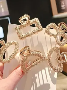 Fashionable Heart & Texture Metal Design Hair Claws (5pcs), Casual and Versatile Hair Accessories for Women, Trendy Accessories for Party and Daily Life, Clip In Claw