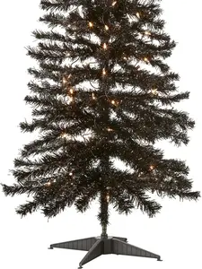 Pre-Lit Artificial Christmas Tree, White Tinsel, White Lights, Includes Stand, 4 feet, Gift for Everyone