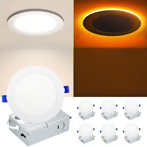 6 Pack 6 Inch 5CCT LED Recessed Ceiling Light with Night Light, 2700K/3000K/3500K/4000K/5000K Selectable Ultra-Thin Lighting, 12W=110W, 1050LM, Dimmable Canless Wafer Downlight ETL&FCC