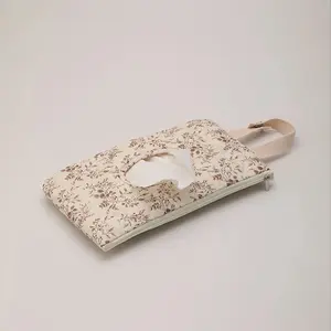 Tissue Holder with Hanging Rope, Fabric Tissue Box, Simple INS Style for Living Room, Home Desktop, Car Hanging Palm Leaf Lemon Wet Wipe Bag