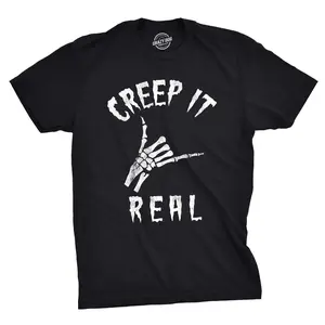 Mens Creep It Real T Shirt Funny Skeleton Halloween Shaka Tee Mens Funny T Shirts Cool Vintage Fashion T-Shirt Gift Classic Menswear Halloween Apparel for Men Novelty Tees for Guys Black