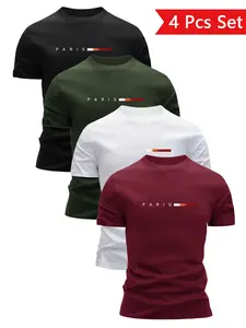 4-Pack Quick-Dry Sports T-Shirts, Summer New Round Neck Training Tops, Breathable Workout Shirts, Gym Tees, Gym Essentials, Ideal for Running, Basketball, Football, Cycling