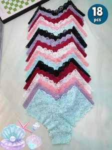 H    18-piece set of sexy low-waisted lace panties for women. Soft, elastic, curve-hugging. Semi-transparent prints, moisture-wicking, 4-way stretch-ideal for workouts.Perfect for festivals and birthdays.Womenswear Basic Minimalist Fashion Comfy Underwear