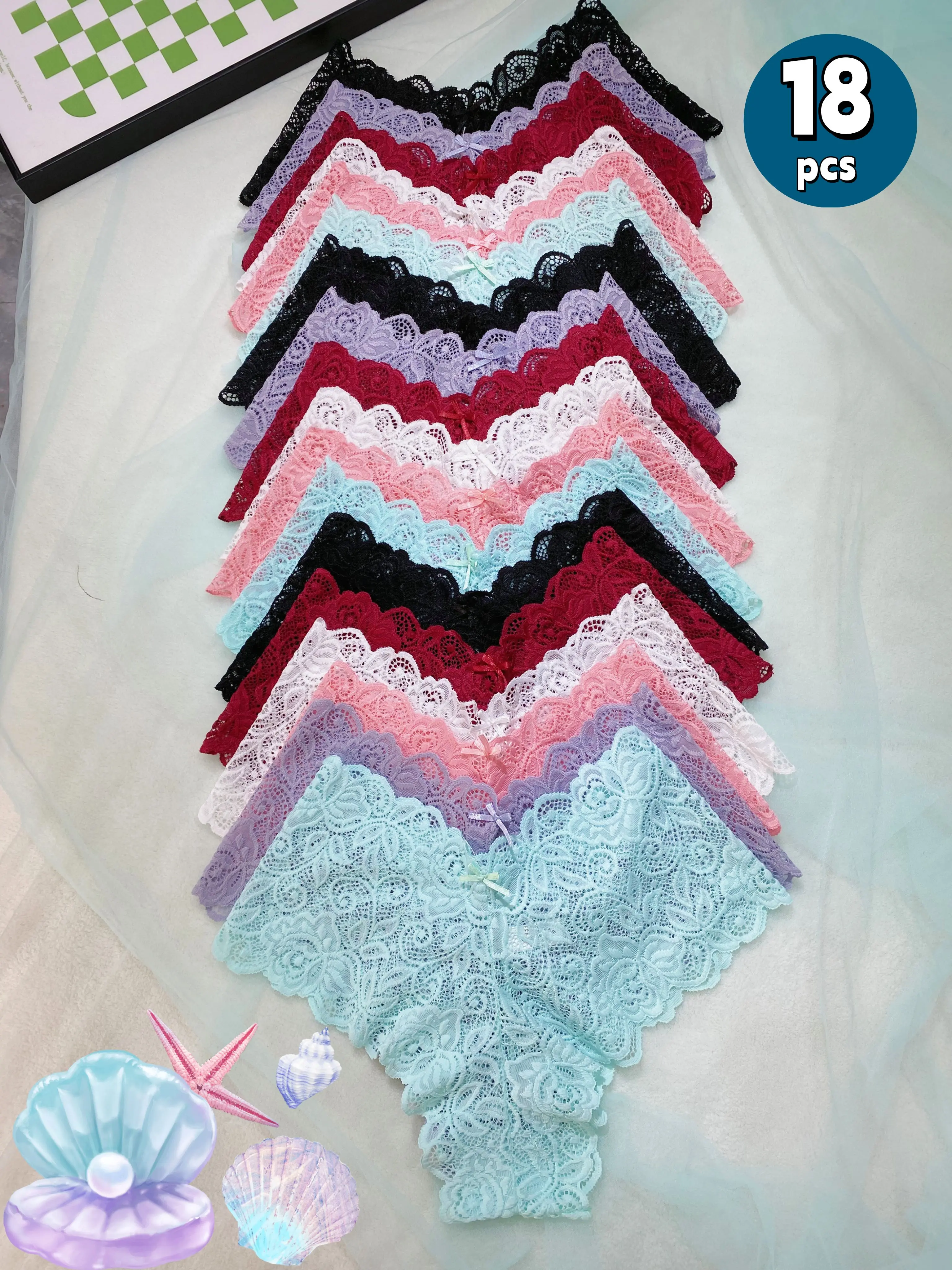 H    18-piece set of sexy low-waisted lace panties for women. Soft, elastic, curve-hugging. Semi-transparent prints, moisture-wicking, 4-way stretch-ideal for workouts.Perfect for festivals and birthdays.Womenswear Basic Minimalist Fashion Comfy Underwear