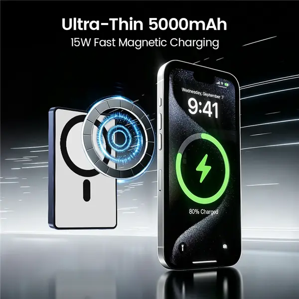 Magnetic Power Bank 5000mAh, Mobile Phone Charging Accessory for iPhone 12-17 Series & Smartphones, Portable Wireless Charger Works Best with MagSafe Case or No Case for Compatible Devices