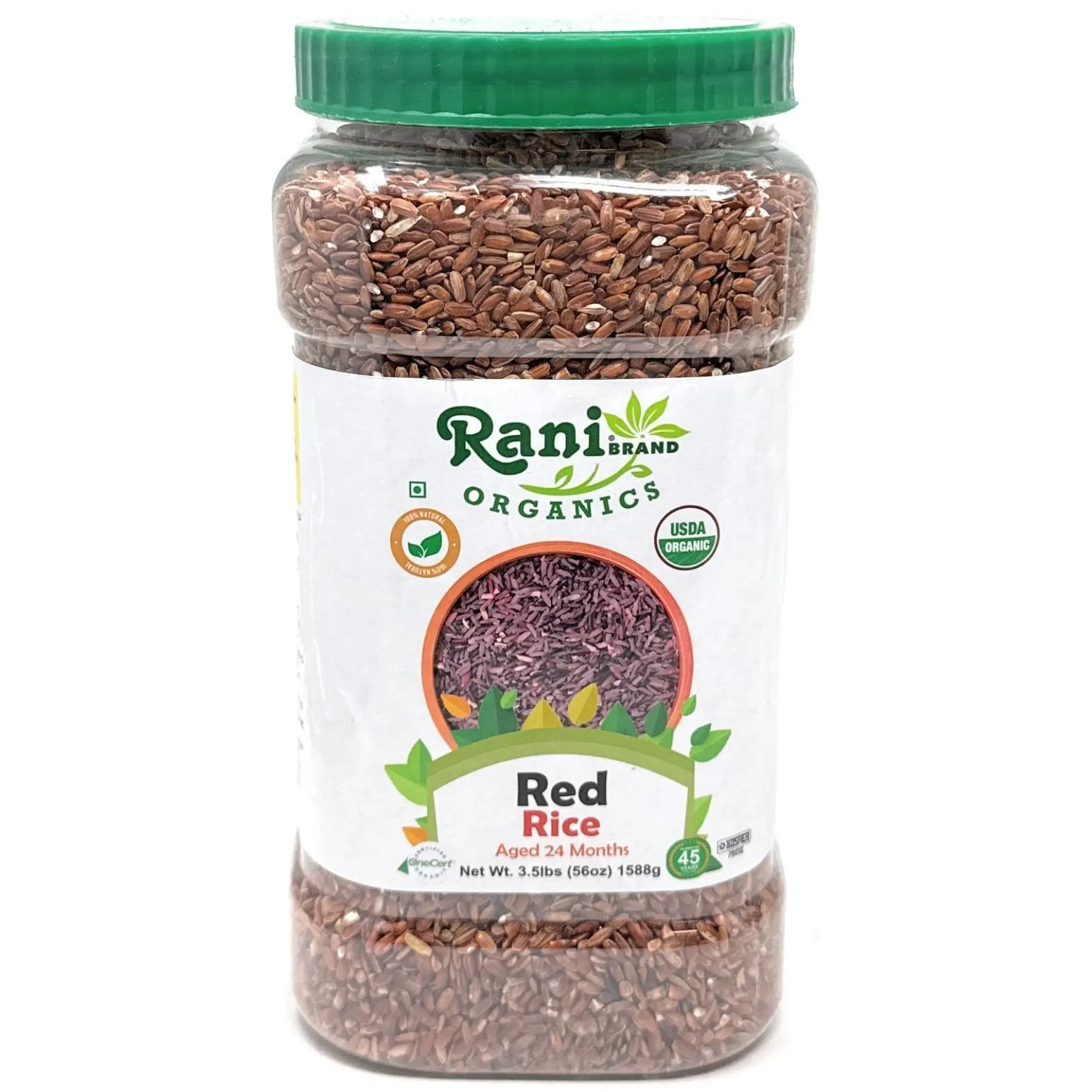 Rani Organic Red Rice Extra Long Aged 56oz (3.5lbs) 1.59kg PET Jar ~ All Natural | Gluten Friendly | Vegan | Indian Origin | Kosher | Export Quality | USDA Certified Organic