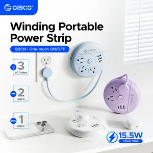 ORICO Travel Power Strip, Compact 4Ft Flat Extension Cord with 3 AC Outlets and 2 USB-A and 1 USB-C Charging Ports, 45° Flat Plug, Non-Surge Protector Essential for Cruise/Home/Office-OR