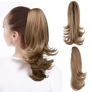 Ponytail Extension Wavy Claw Clip Ponytail Extension 14“ Synthetic Curly Wave Pony Tails Clip in Hair Extension for Women Fake Hair Ponytail Resistant Hair Pieces Natural Elegant Looking Women Daily Use Party
