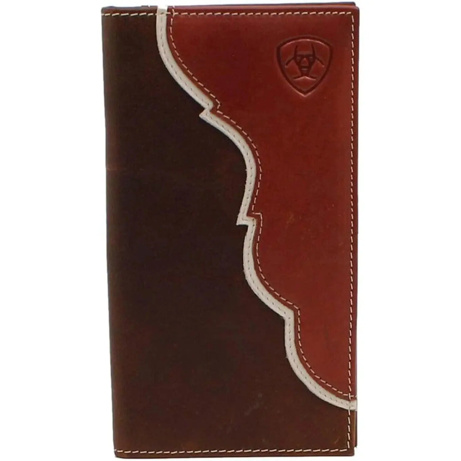 Ariat Men’s 2-Tone Genuine Leather Rodeo Wallet with Contrast Trim - Western Style for Western Clothing & Cowboy Stuff, Everyday Carry, Shield Concho, Men's Gift Ideas, Style A3547708