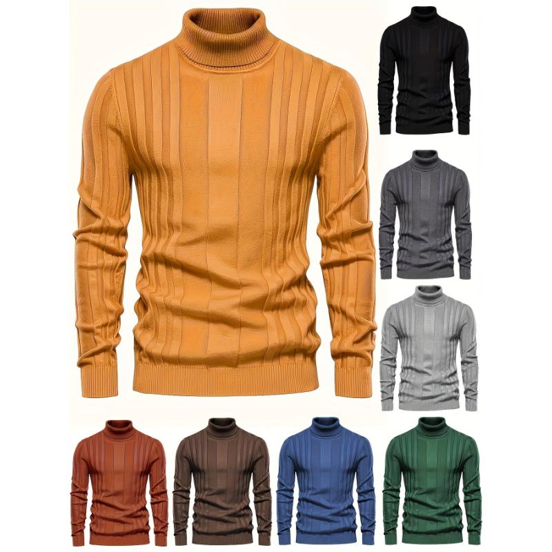 Men's Turtleneck Knitted Sweater - Casual Warm Solid High Stretch Pullover Sweater - For Fall & Winter - For Men - Soft & Comfortable Knit Fabric - Perfect Gift for Cold Weather