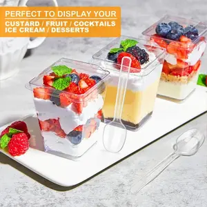 50 Pack 5 oz Plastic Dessert Cups with Lids, Yogurt Parfait/Appetizer Cup with Lids for Party, Mini Dessert Cups with Spoons Dessert Shooter Cups for Pudding, Fruit and Ice Cream