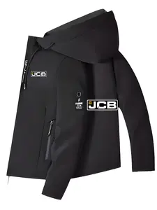 Men's Fashionable Jcb Logo Jacket, Stylish Zipper Pockets, Casual Hooded Design, Spring & Fall Wear, Polyester Material, Slim Fit