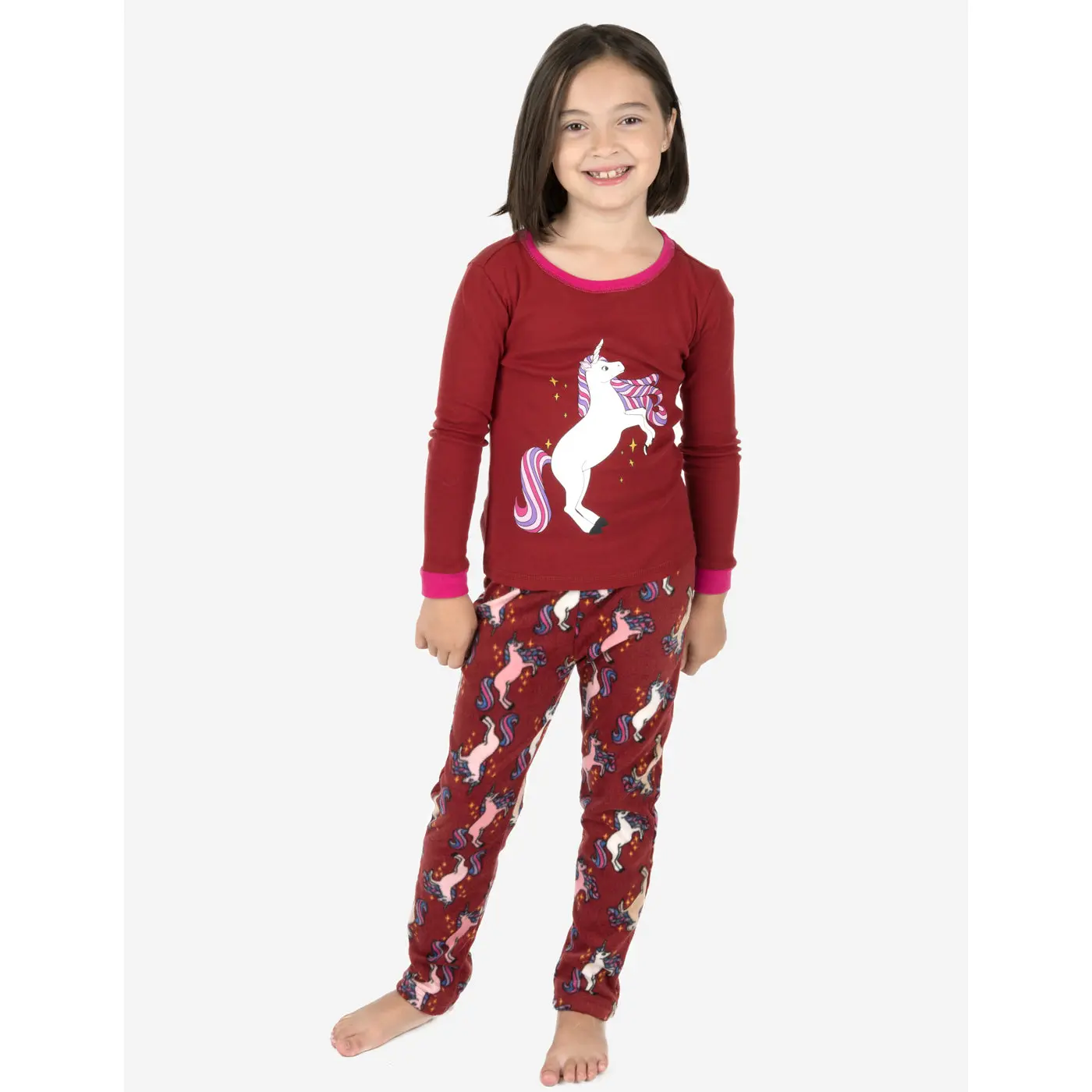 Kids Cotton Top & Fleece Pants Unicorn Pajamas