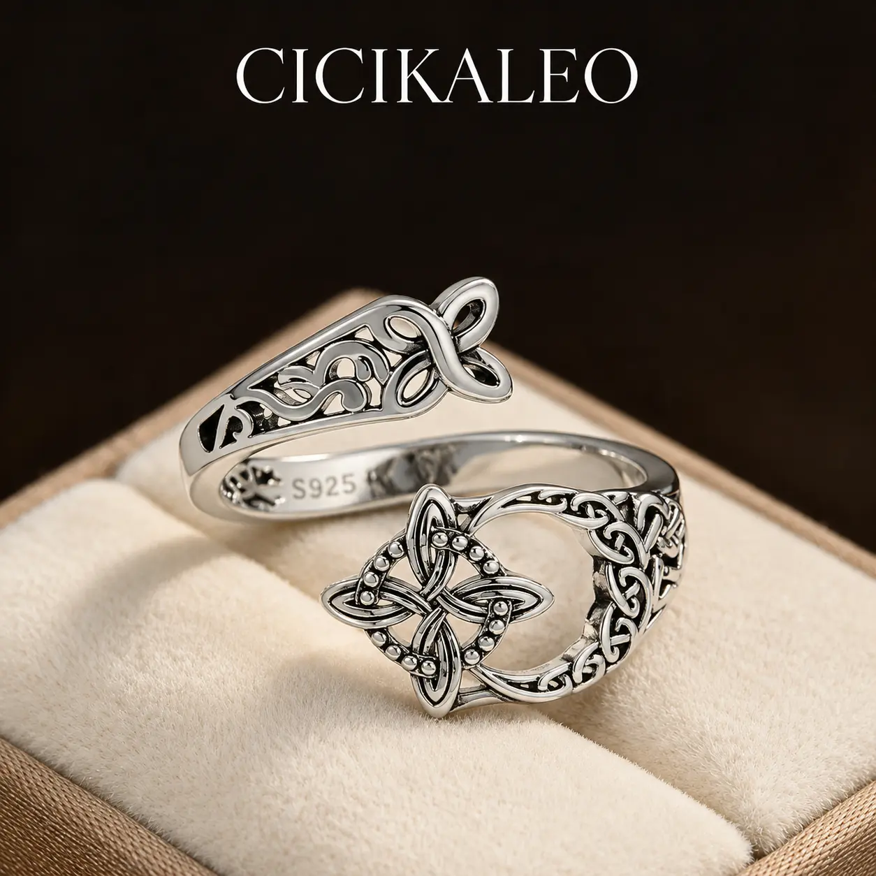 CICIKALEO S925 Sterling Silver Celtic Knot Ring Witch Knot Ring Nudo de Bruja Plata 925 Original Sterling Silver Adjustable Witch Knot Rings Open Ring Hecate Ring Pagan Witchtok Protection Witchy Jewelry for Devotion for Ceremony, Gift for Her,
