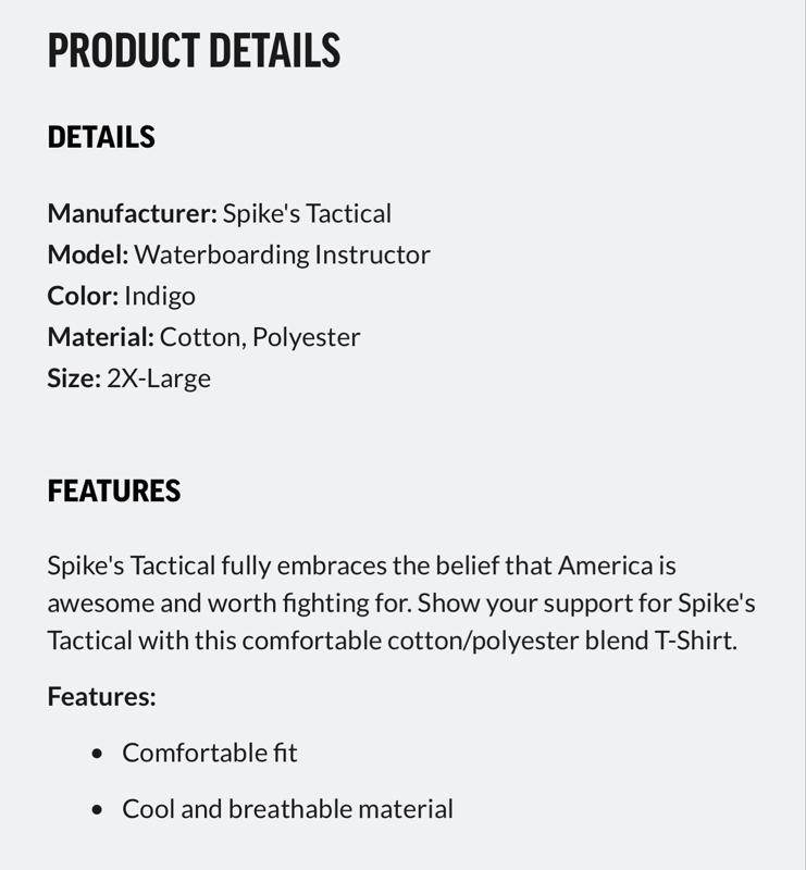 SPIKE'S TACTICAL WATERBOARDING INSTRUCTOR SPIKE'S TACTICAL TEE SHIRT XXL, INDIGO - SGT1074-2X